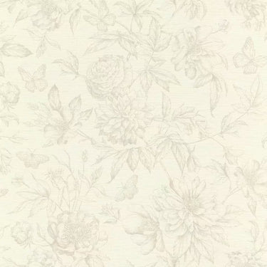 Delicate Floral Grey & Ivory Wallpaper