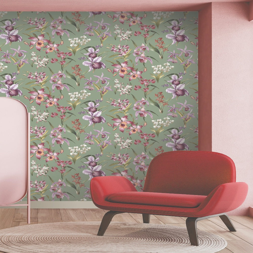 Maya Sage Floral Wallpaper | Rasch Wallcoverings | 283654