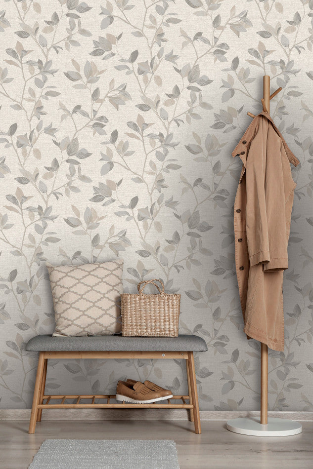 Silver Birch Silver/Neutral Wallpaper - Elegant Grey Leaf Design 
