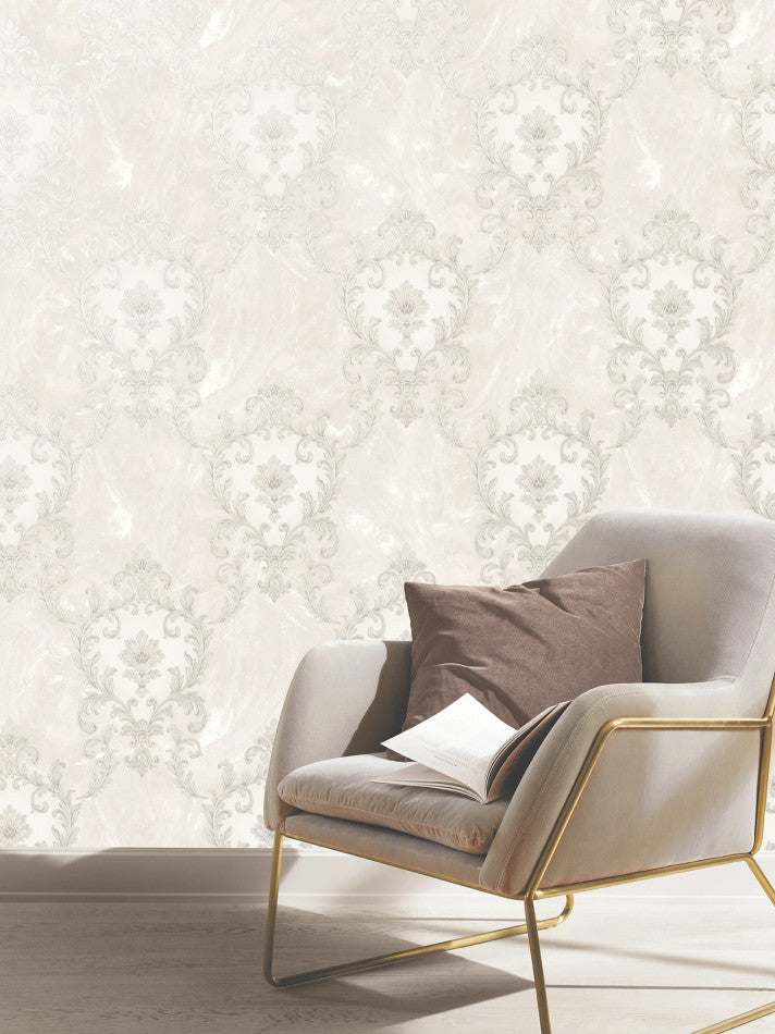 Sienna Damask Pearl Wallpaper | Silk Damask Wallpaper | 534375