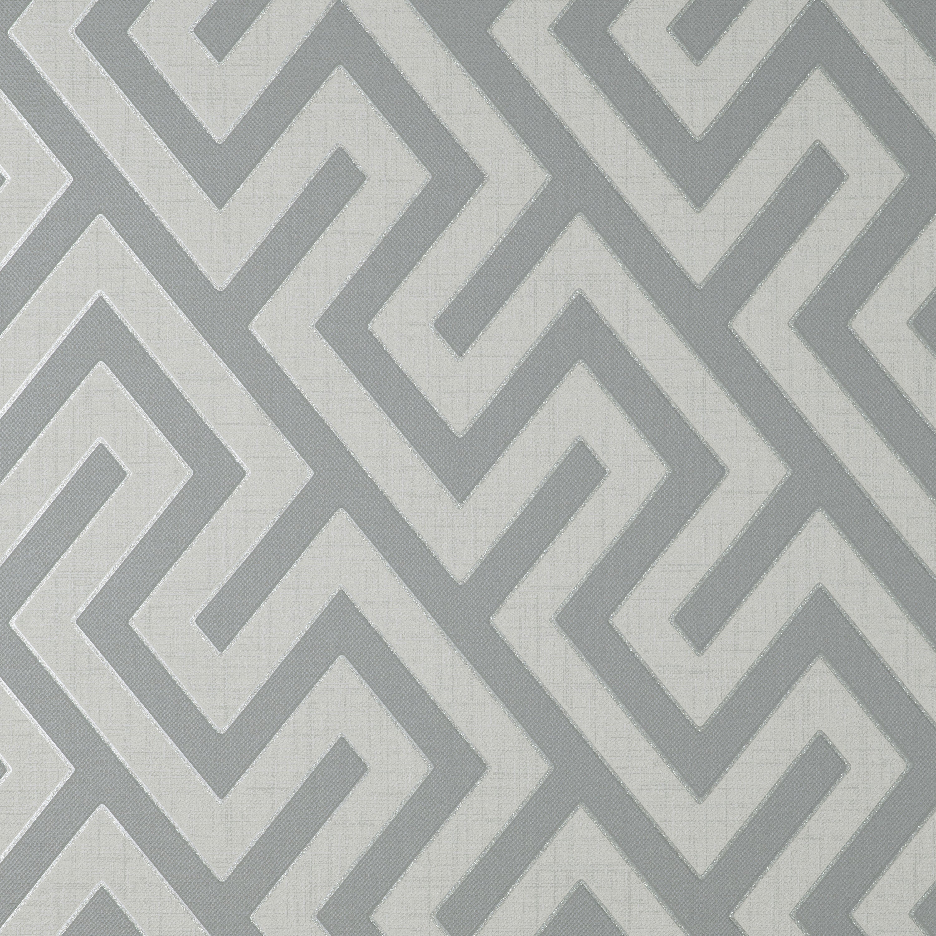 Larson Geometric Grey and Silver Wallpaper | Fine Decor | FD43071