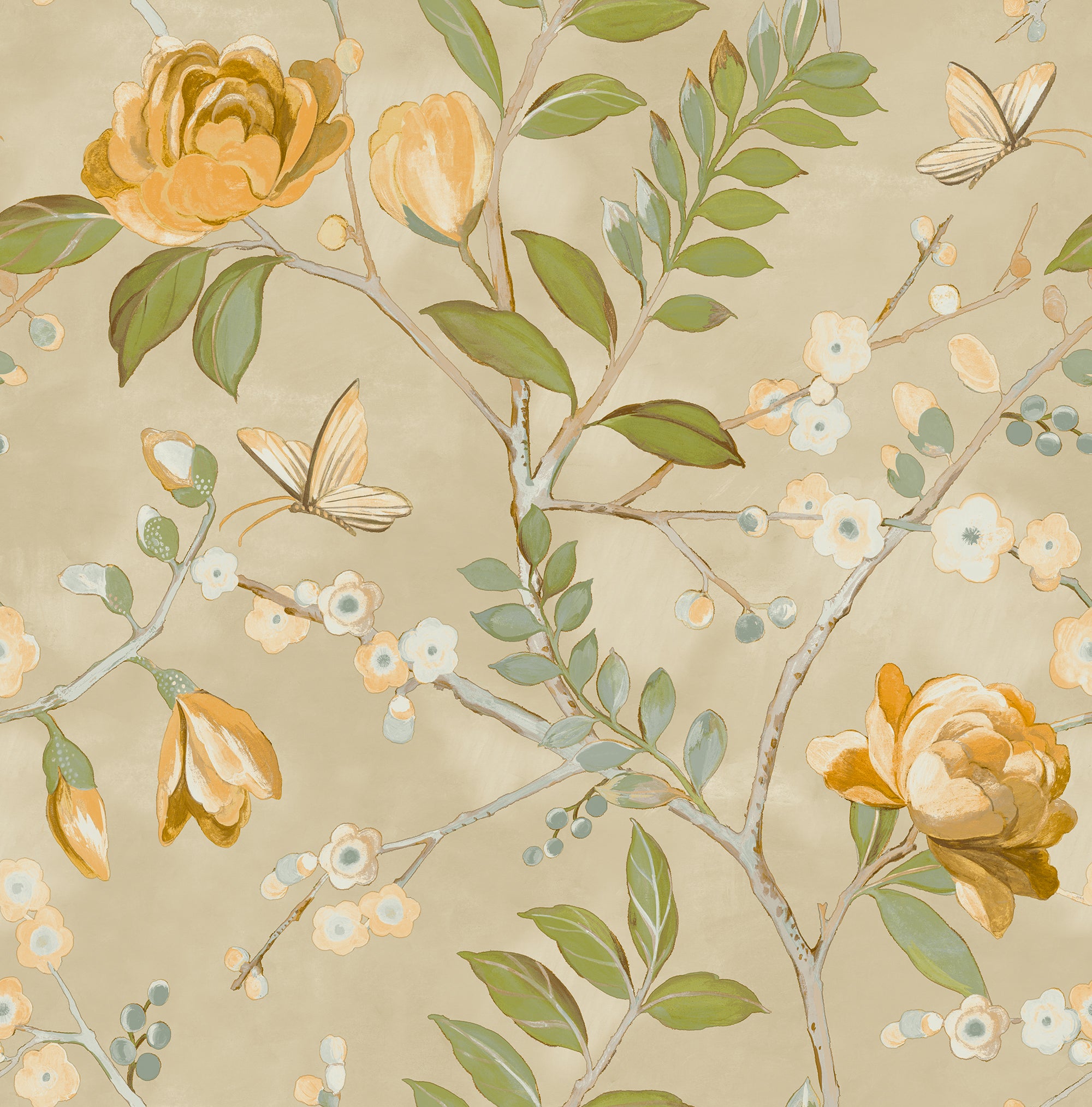 Lola Floral Yellow Wallpaper | Grandeco Wallcoverings | A68802