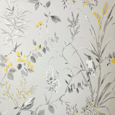 Mariko Floral Grey and Yellow Wallpaper
