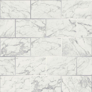 Metro Brick Marble Silver Wallpaper