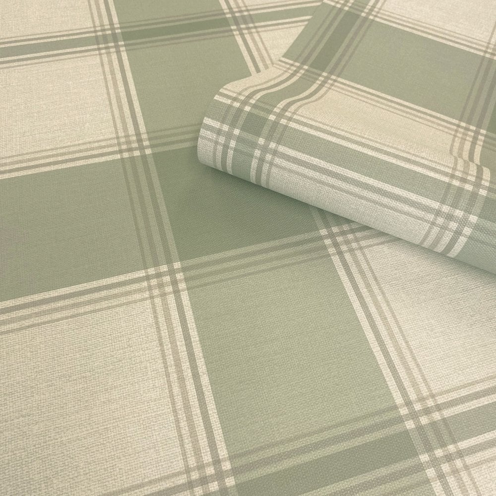 Carmella Check Green Wallpaper - Fabric Effect Wallpaper - GB7159