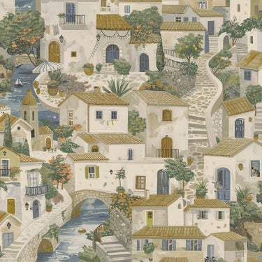 Statement Italian Building Beige Blue Wallpaper