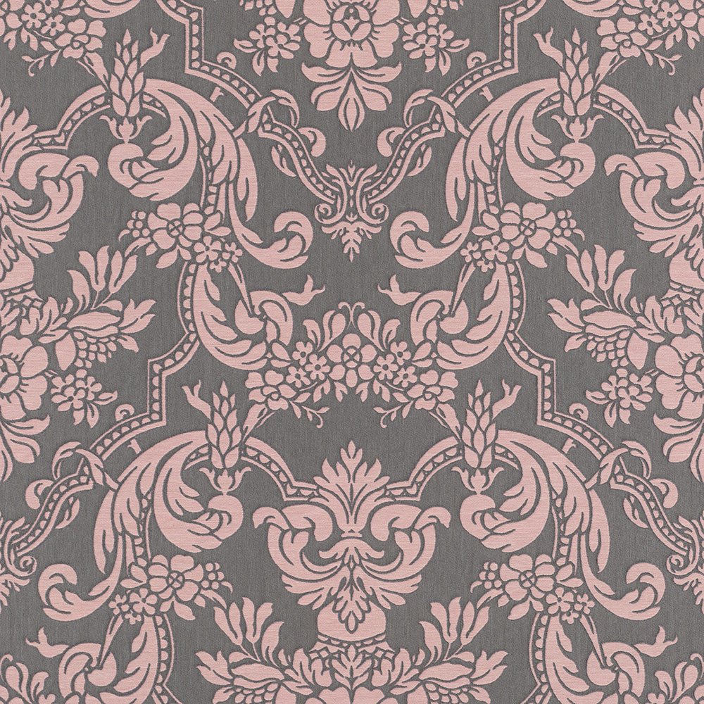 Trianon Damask Pink / Charcoal Wallpaper (Discontinued)