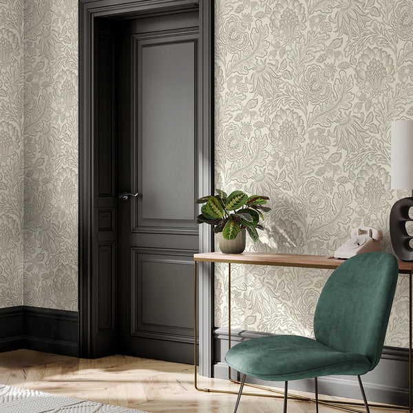 Fernhurst Trail Silver White Wallpaper