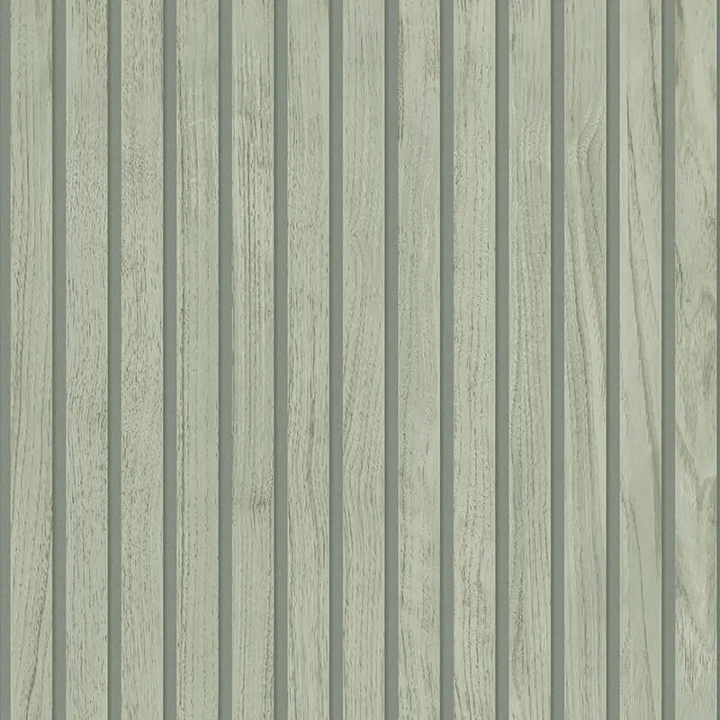 Soft Sage Green Timber Wood Slat Panel Wallpaper - Nobletts Wallpaper