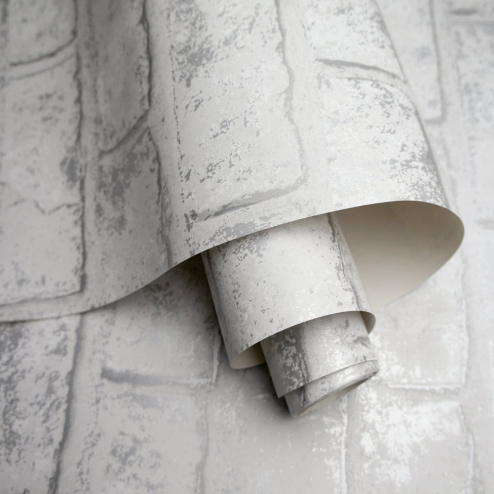 Glistening Brick White/Silver Wallpaper Holden Wallcovering 12950