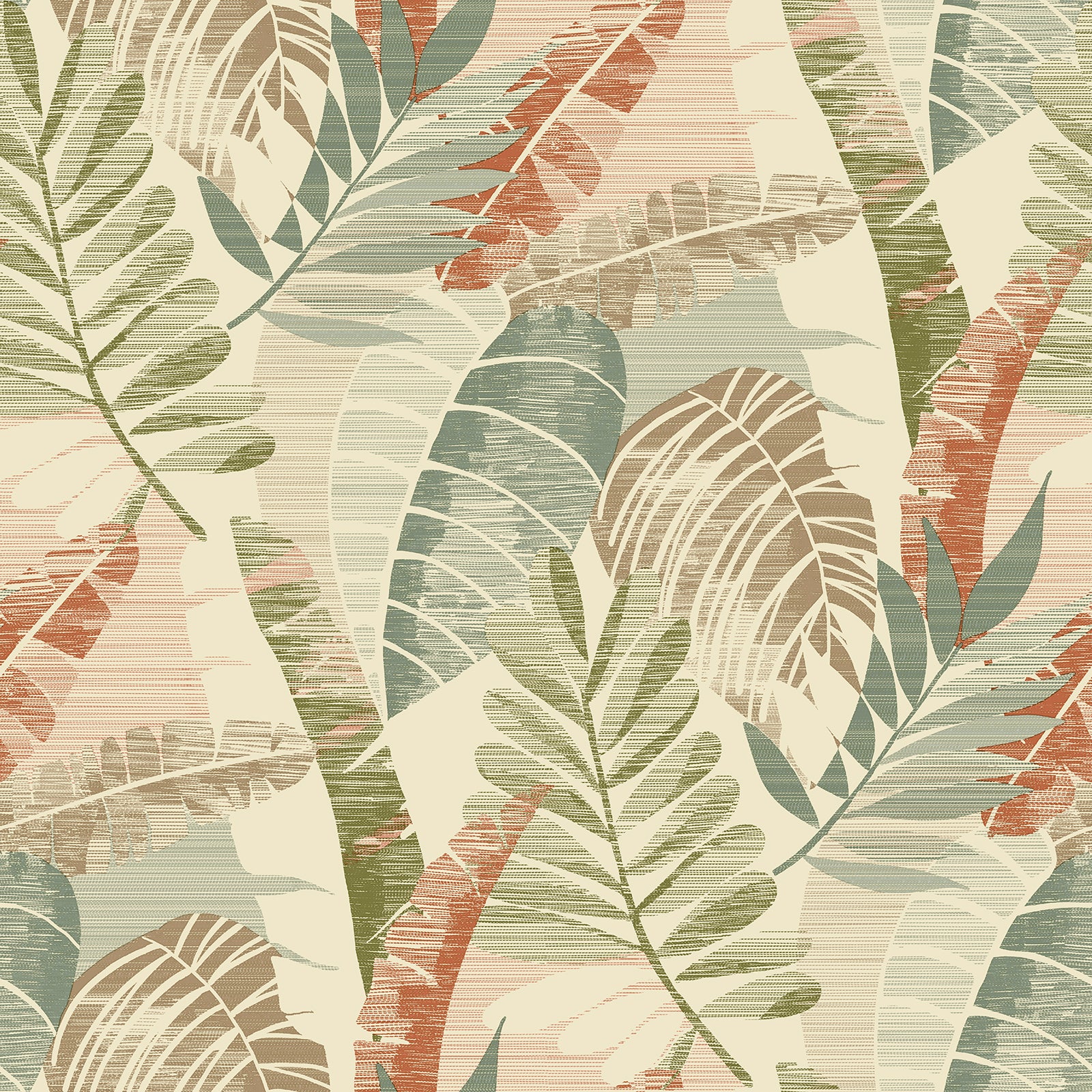 Sarika Leaves Cream and Green Wallpaper