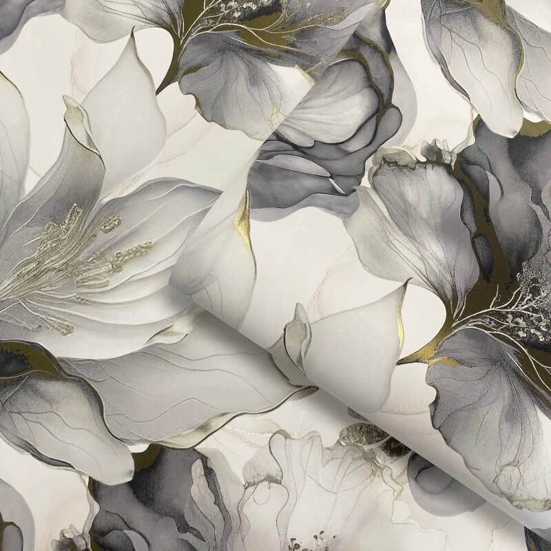 Elysian Floral Black and Gold Wallpaper - Floral Marble Wallpaper 