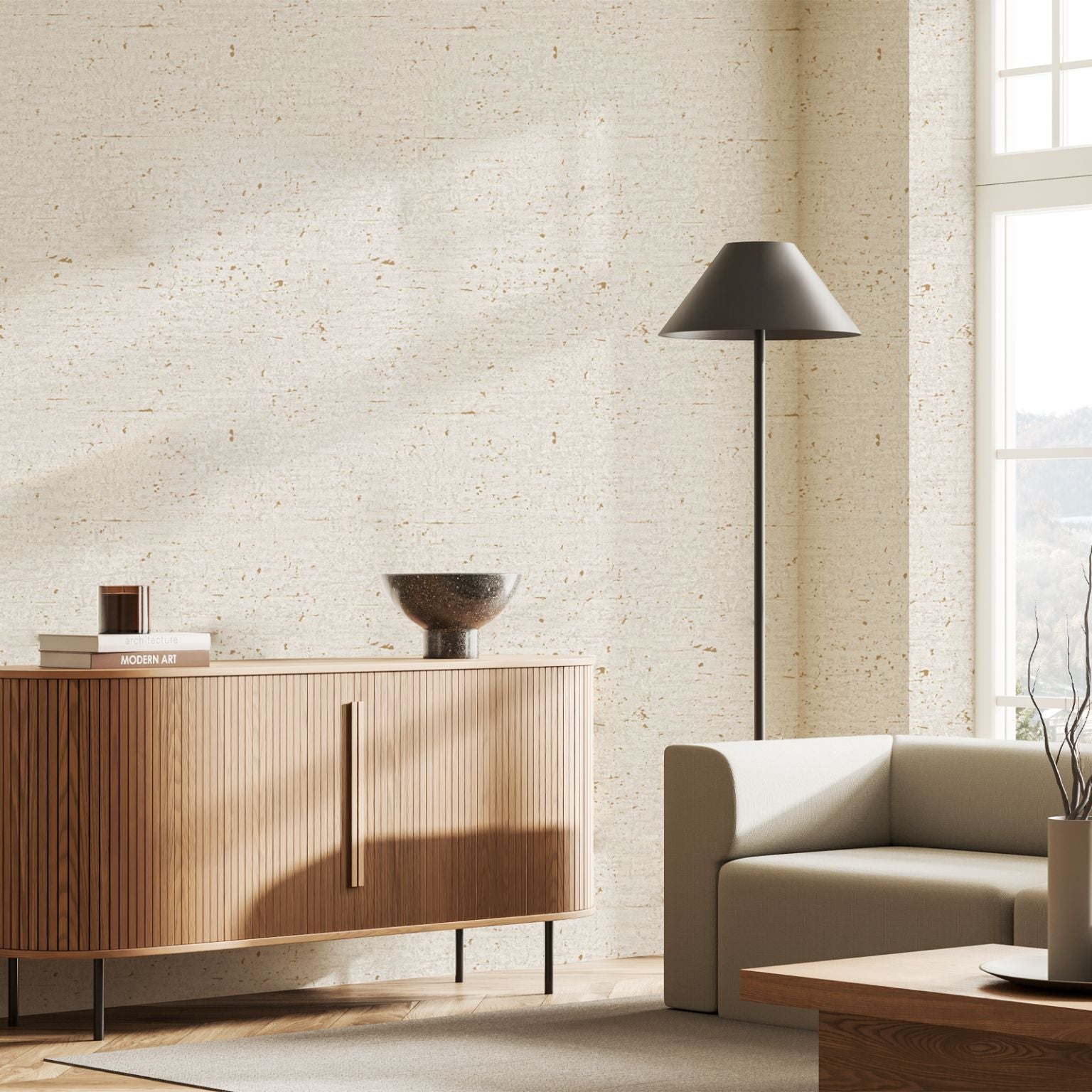 Concrete Texture Cream Wallpaper Room Shot
