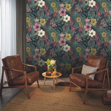 Priyal Floral Teal Wallpaper | Rasch Wallcoverings | 284279