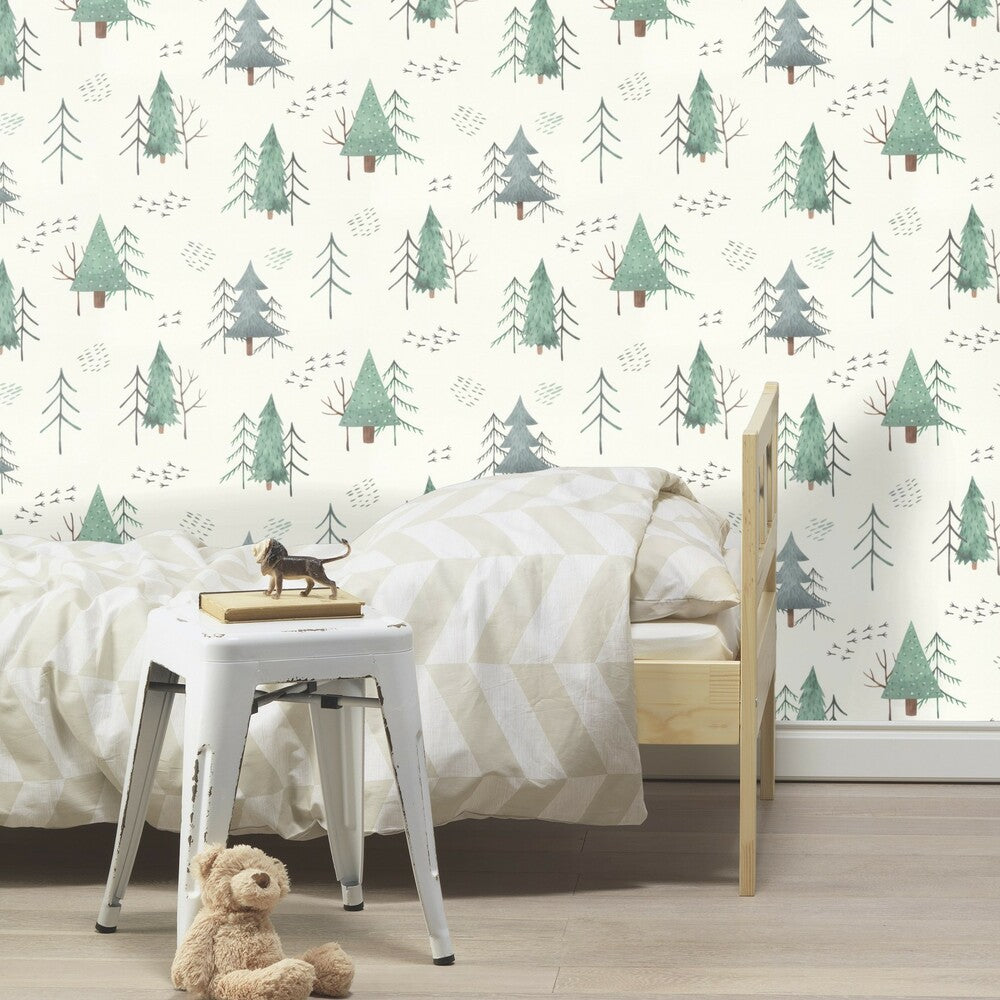 Forest White and Green Wallpaper | Rasch Wallcoverings | 300734