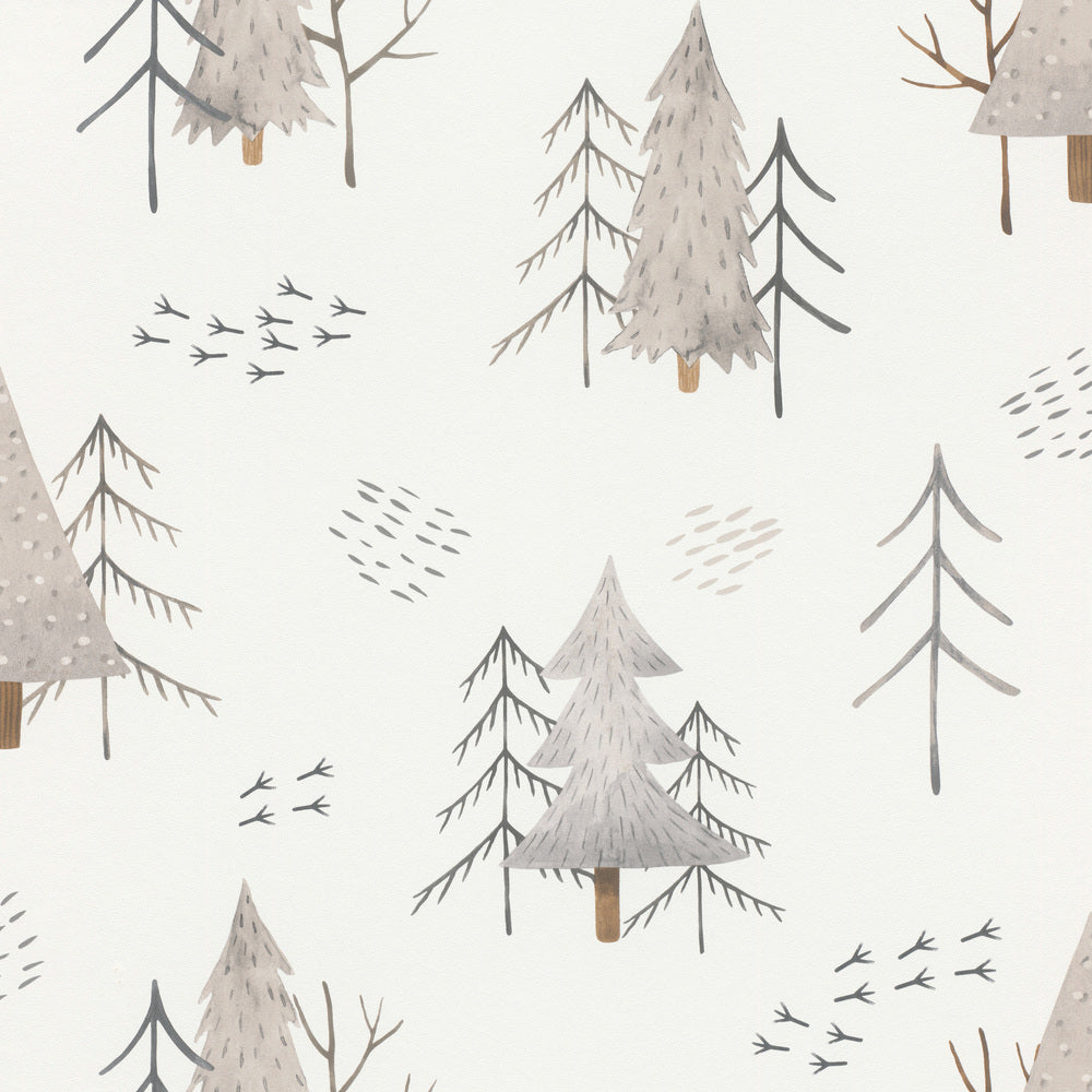 Forest White and Grey Wallpaper | Rasch Wallcoverings | 300741