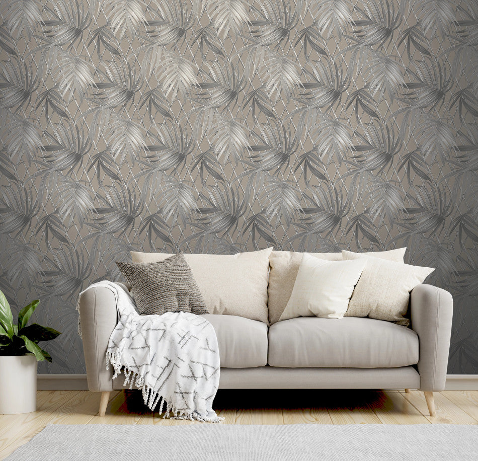 Paradise Palm Taupe Wallpaper | Tropical Palm Wallpaper | 539554
