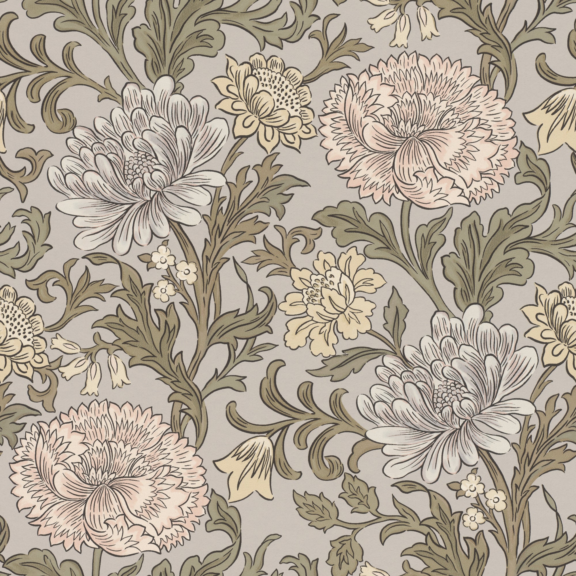 Salisbury Grey Wallpaper | Vintage Floral Wallpaper | 553123