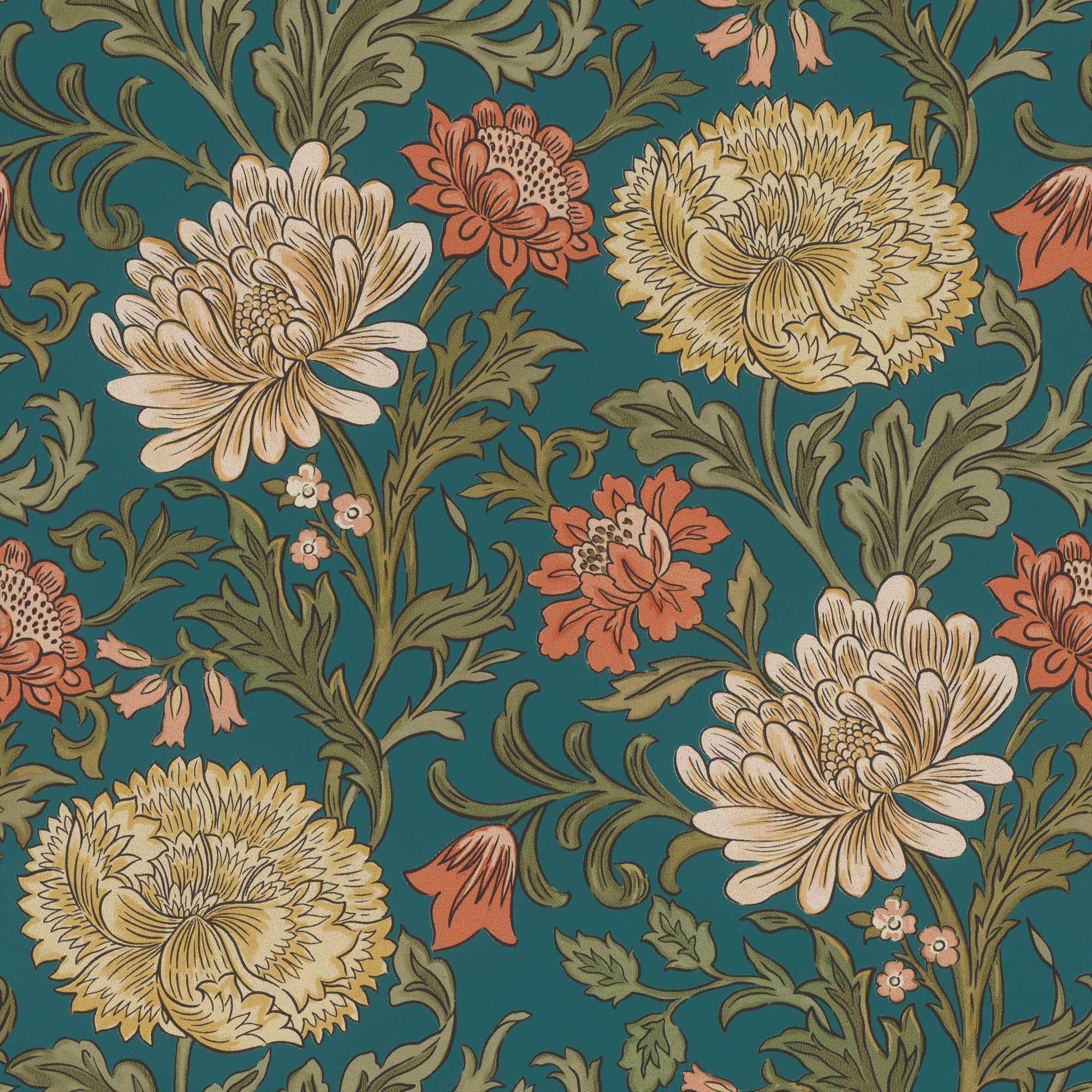 Salisbury Teal Vintage Floral Wallpaper