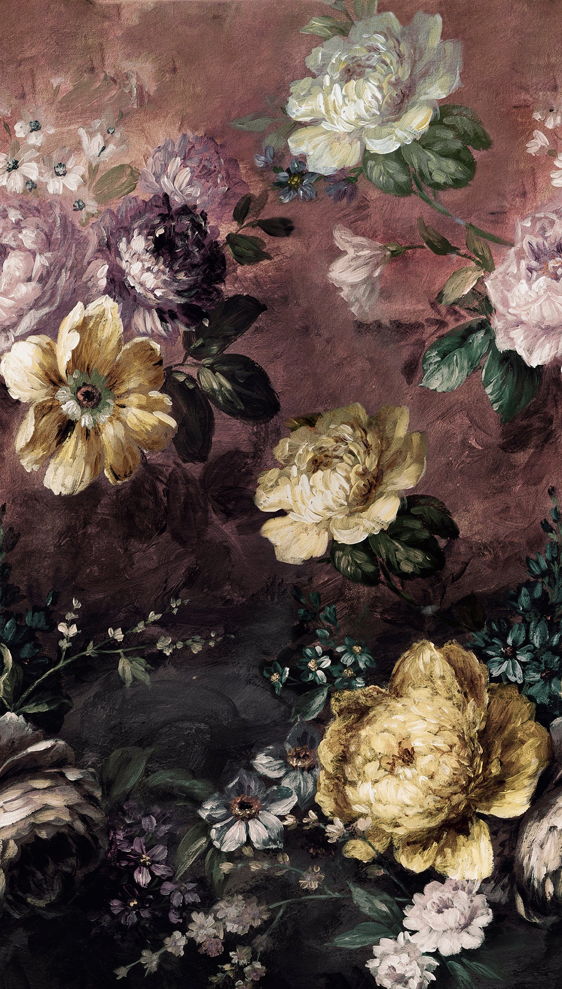 Painted Flowers Mural Wallpaper | Floral Mural Wallpaper | A52001