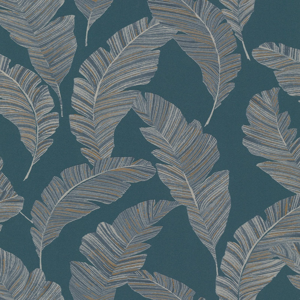 Vertical Art Tempo Sila Leaf Blue Wallpaper | Grandeco | A62203