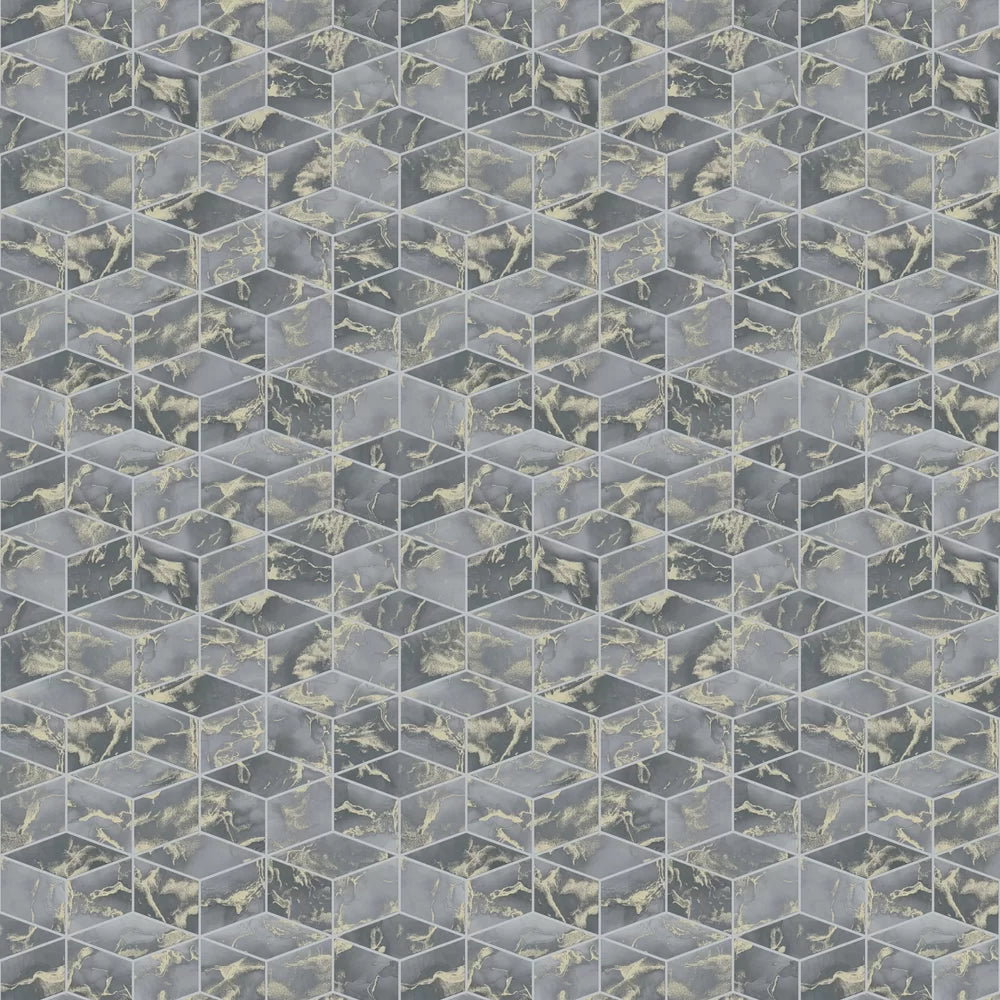 Alena Geo Marble Grey and Gold Wallpaper