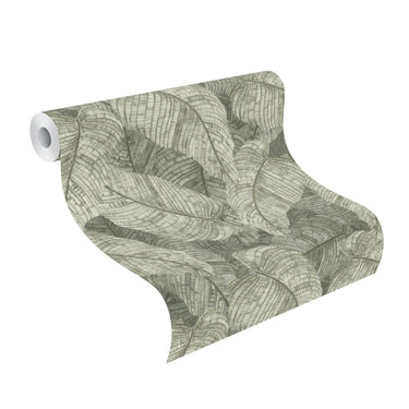 Amara Leaves Green Grey Wallpaper