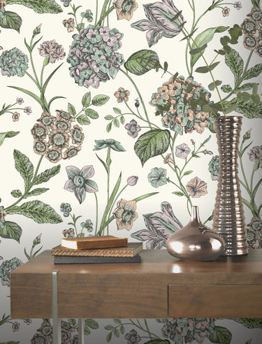 Amie Hydrangea Cream Multicoloured Wallpaper

