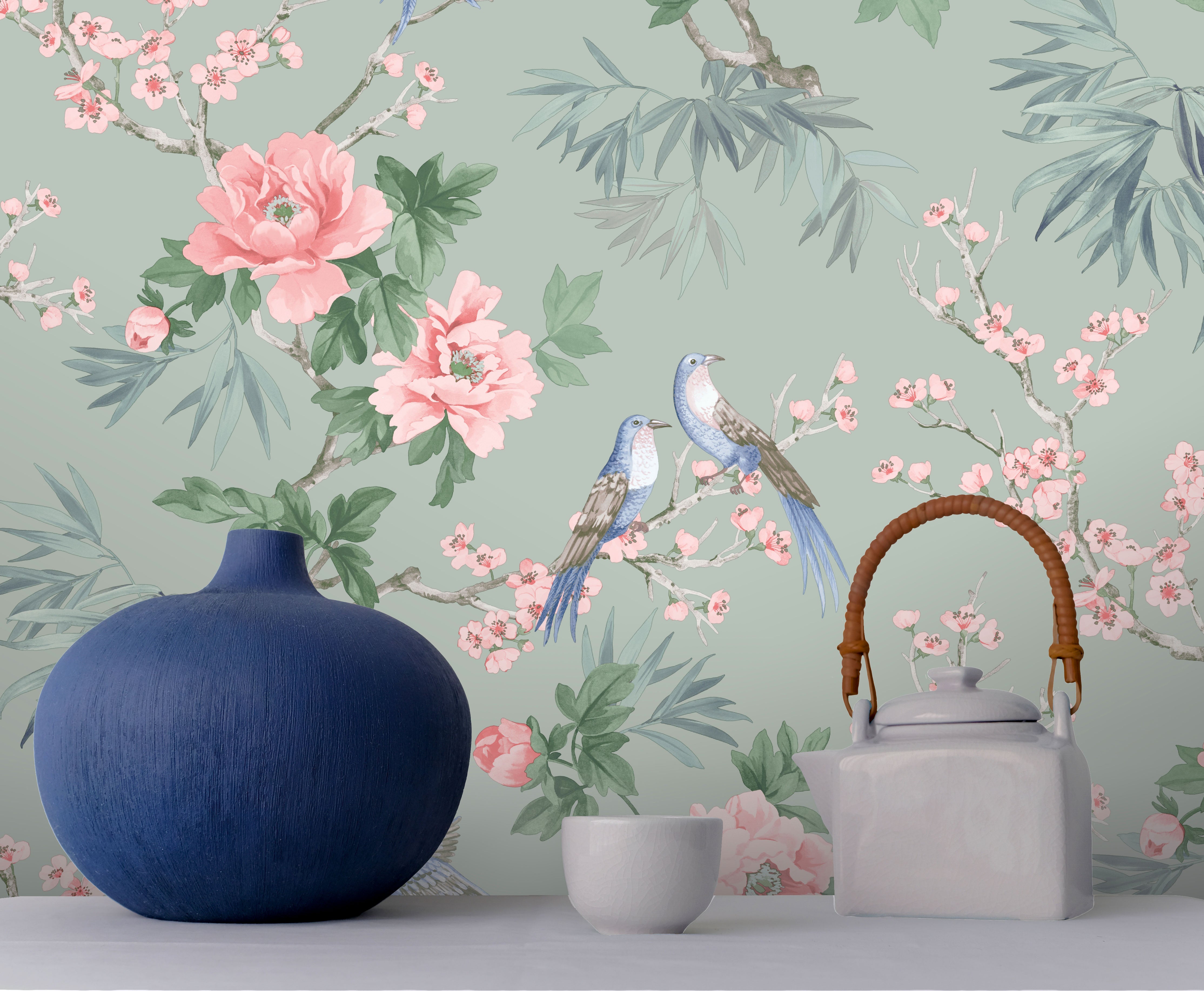 Amie Jardin Chinoiserie Sage Wallpaper