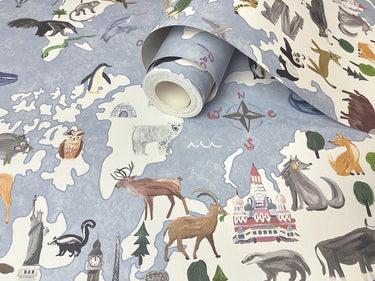 Animal Maps Blue Wallpaper