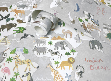 Animal Maps Grey Wallpaper