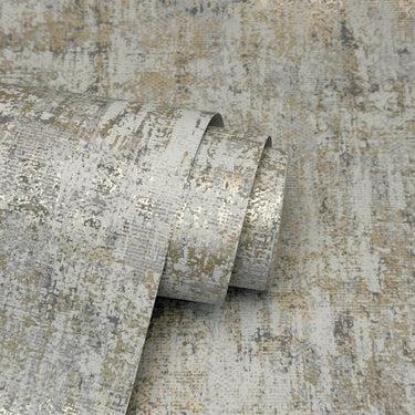 Aspect Distressed Plain Grey/Gold Wallpaper
