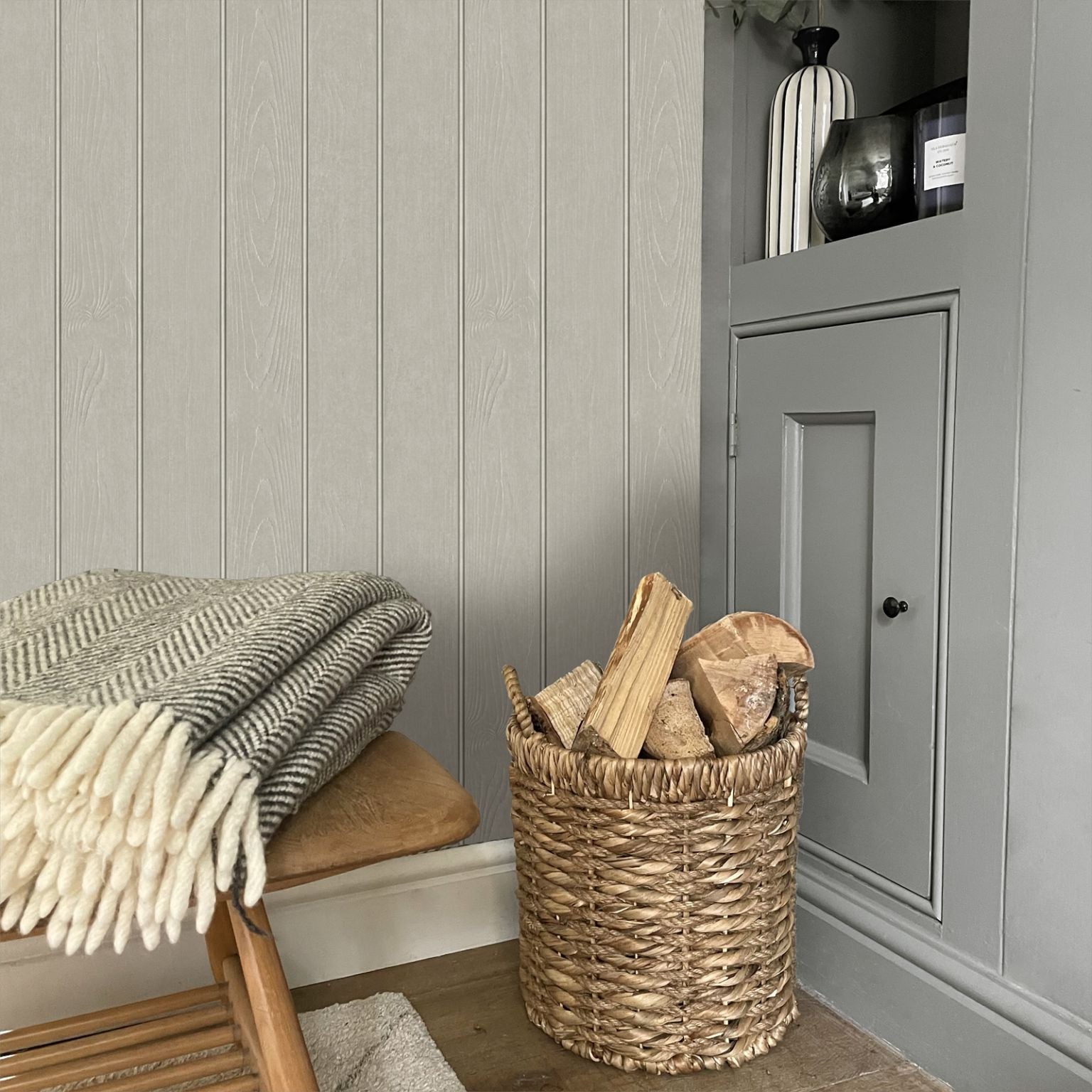 Beaded Wood Wallpaper Grey