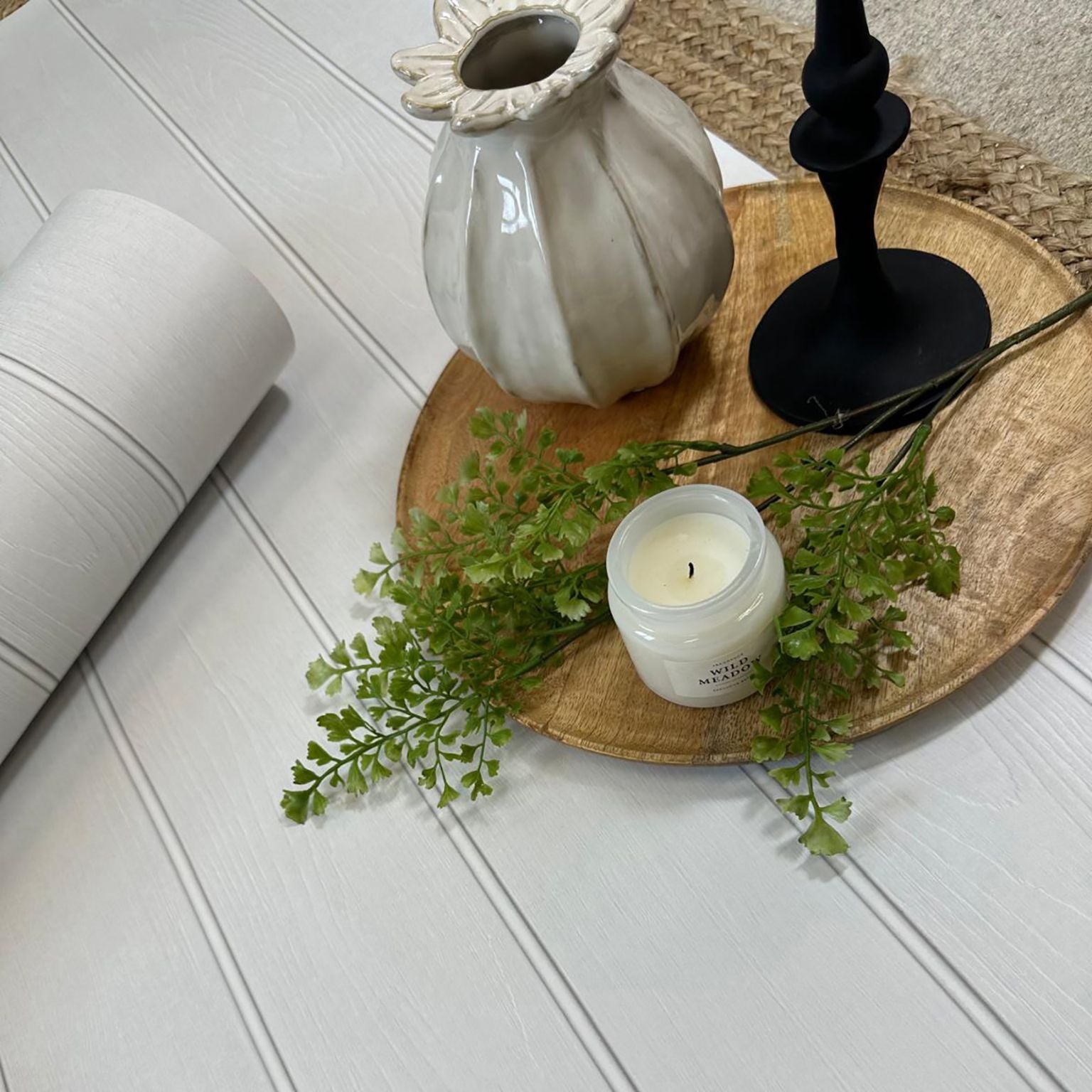 Beaded Wood Wallpaper White