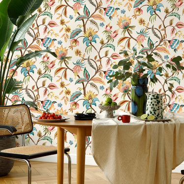 Bohemian Garden Cream & Teal Wallpaper