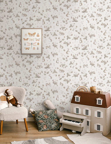 Bunnies & Berries Neutral Wallpaper