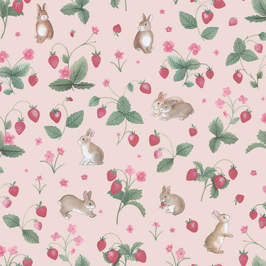 Bunnies & Berries Pink Wallpaper