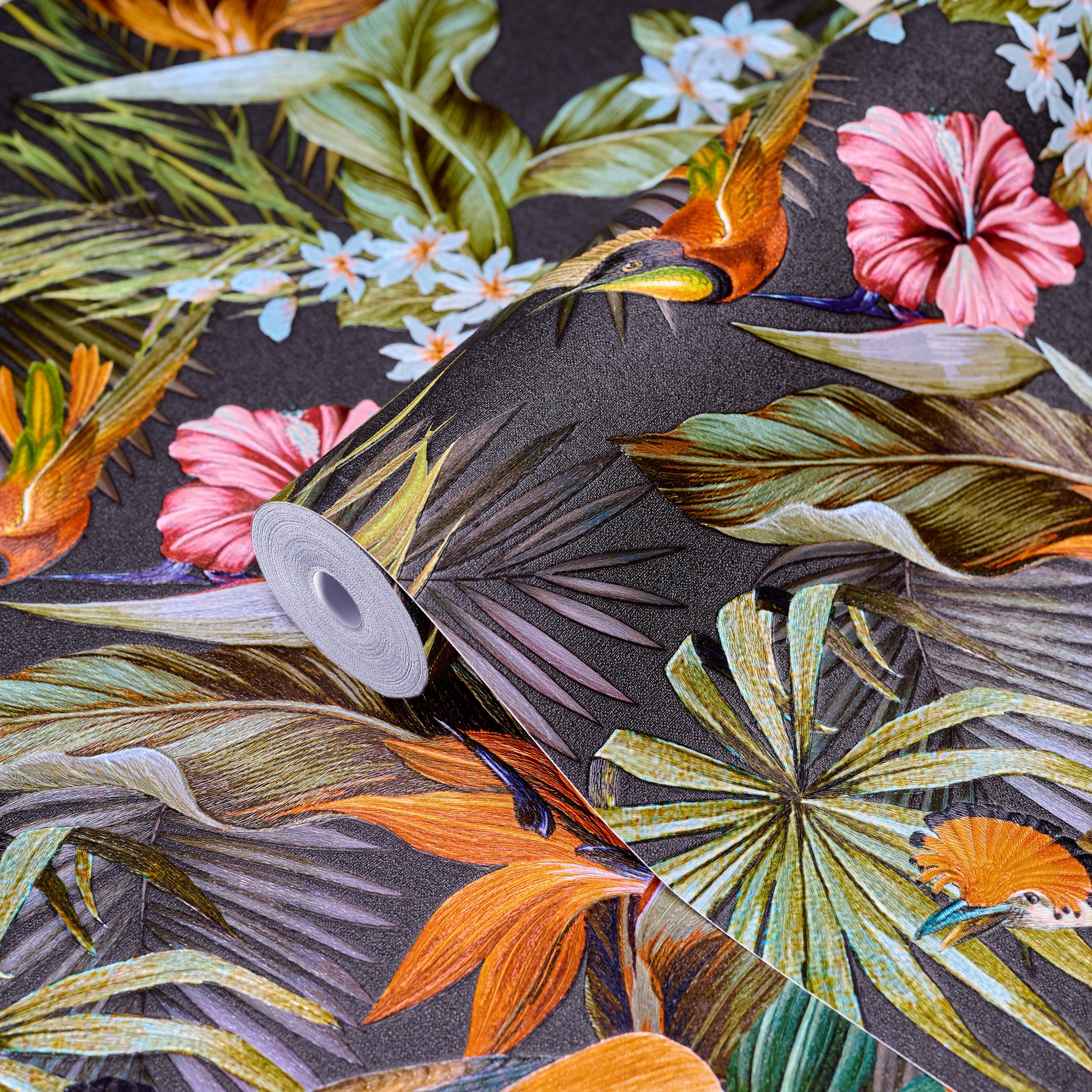 Paradise Birds Black Multi Wallpaper | Tropical Pattern | 539059