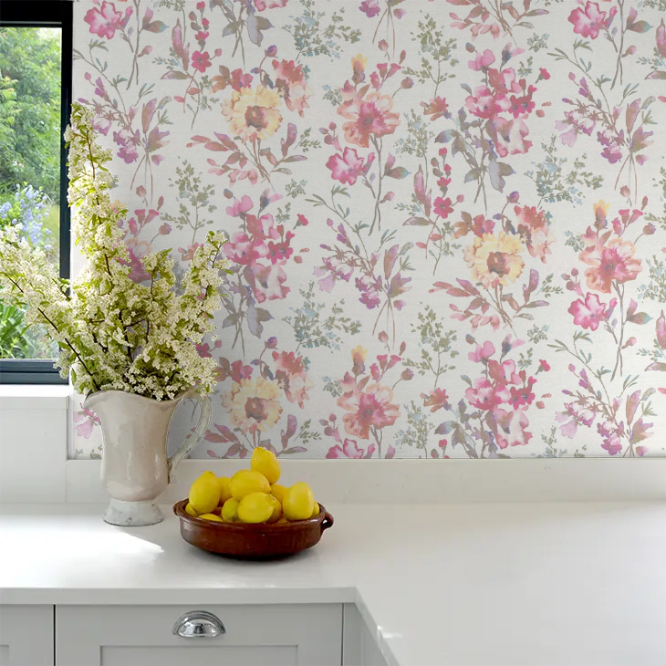 COSMOLiving - Petal Poetry White Wallpaper – Nobletts Wallpaper