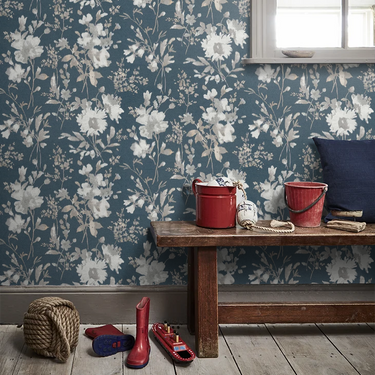 COSMOLiving Petal Poetry Blue Wallpaper