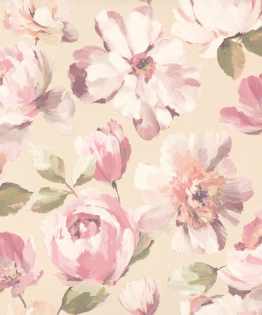 Calbria Floral Pink and Cream Double Width Wallpaper