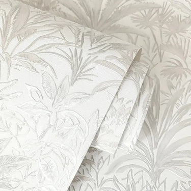 Capri Tropical Palm White and Silver Wallpaper

