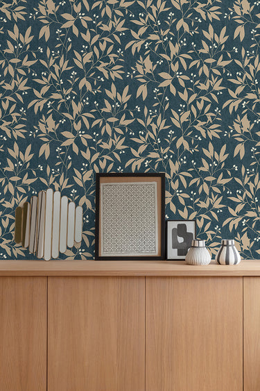 Casamundo Leaf Navy and Gold Wallpaper

