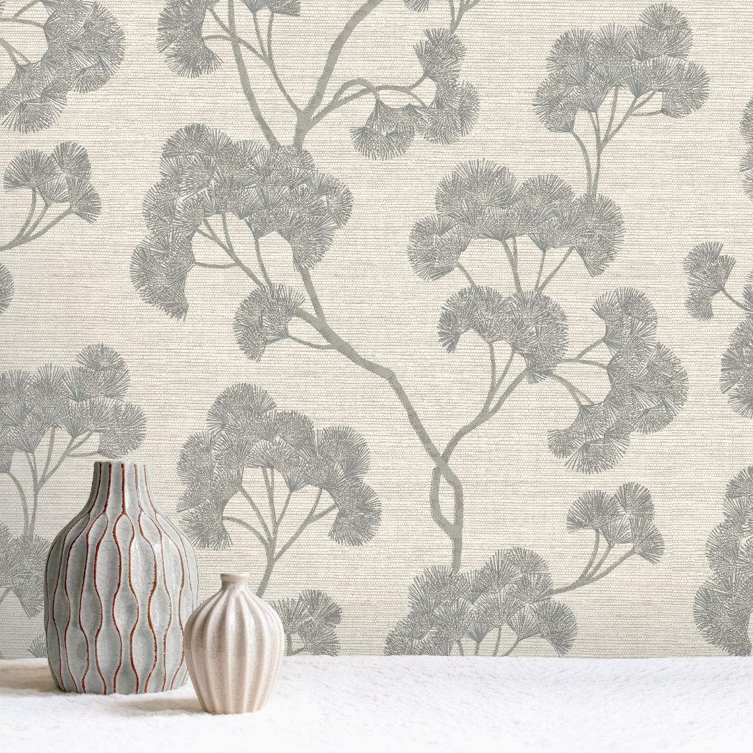 Ginkgo Grey and Silver Wallpaper | Rasch Wallcoverings | 316025