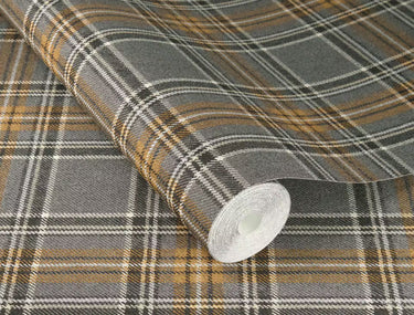 Country Tartan Grey & Ochre Wallpaper