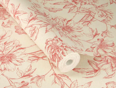 Delicate Floral Red & Natural Wallpaper