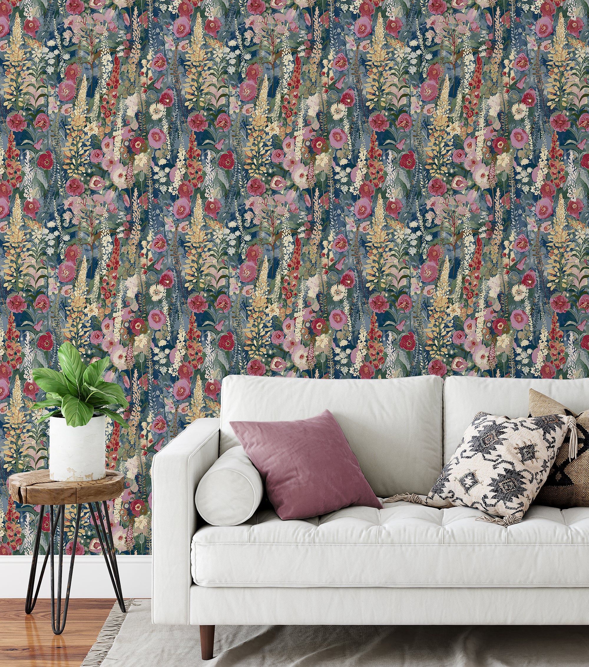 Nobletts Delphinium Floral Meadow Blue Wallpaper – Nobletts Wallpaper
