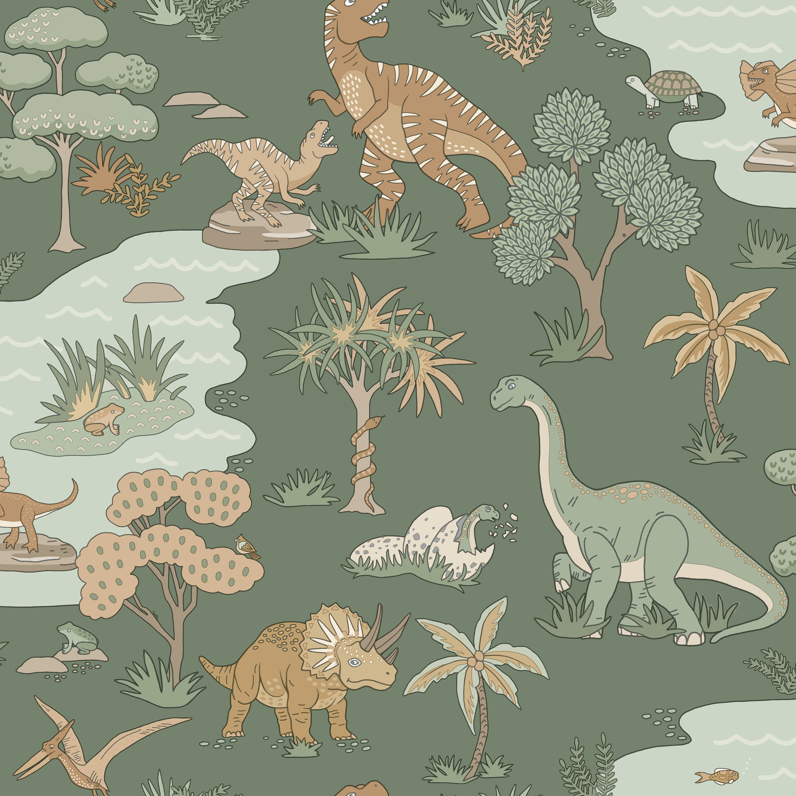 Dino Zoo Green Wallpaper close-up