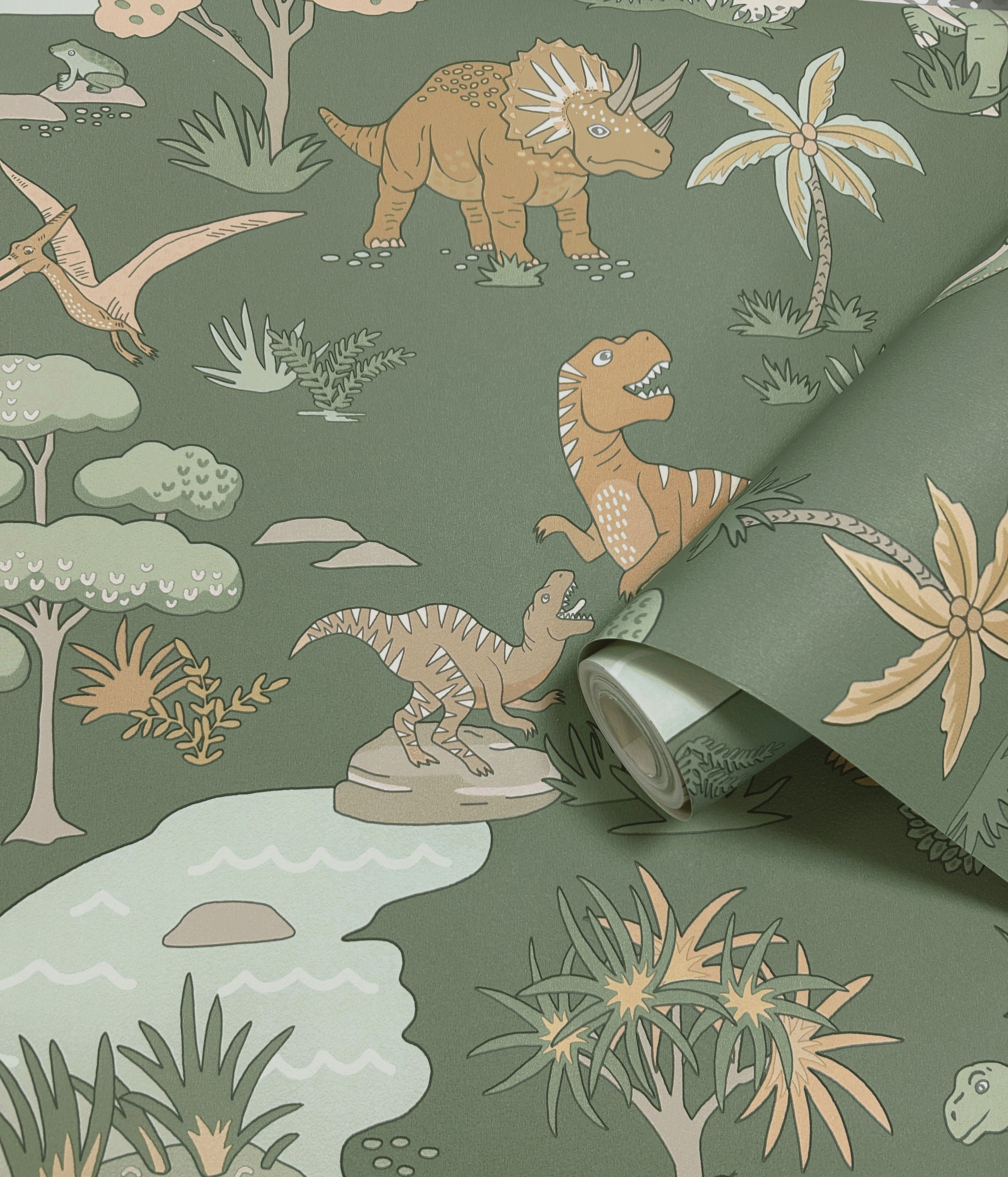 Dino Zoo Green Wallpaper in children's room
