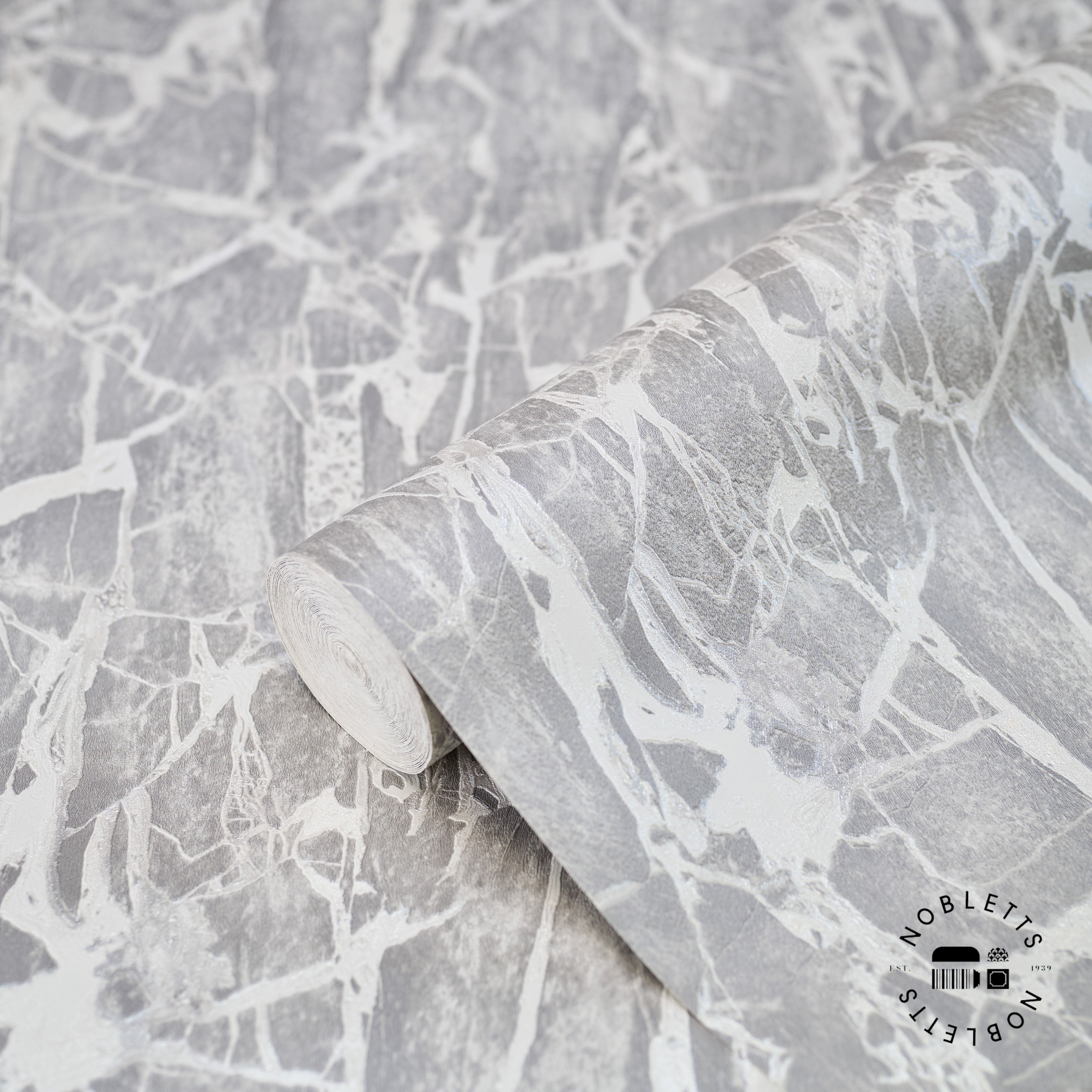 Enzo Grey Marble Wallpaper Room View